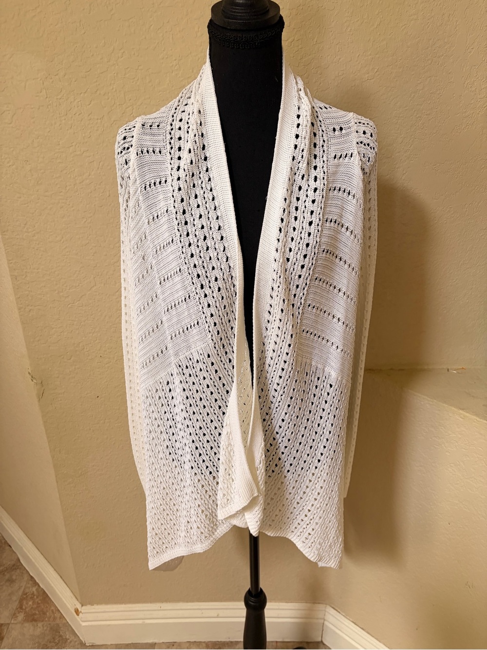 White House Black Market White Open-Front Knit Draped Vest